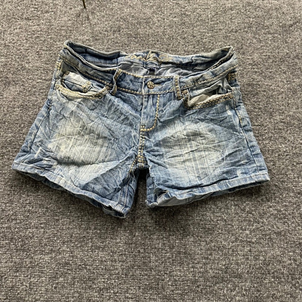 Vanilla Star Denim Shorts Womens Size 7 Blue Light Wash Contrast Stitch Casual